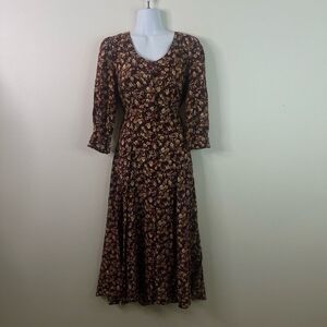 Vintage Byer Too Cottagecore Country Floral Button Front Midi Dress Women's 11
